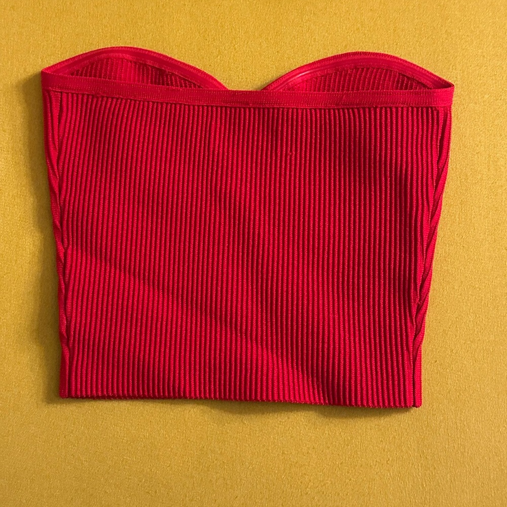 Red Aritzia Strapless Ribbed Top - Picture 2 of 3